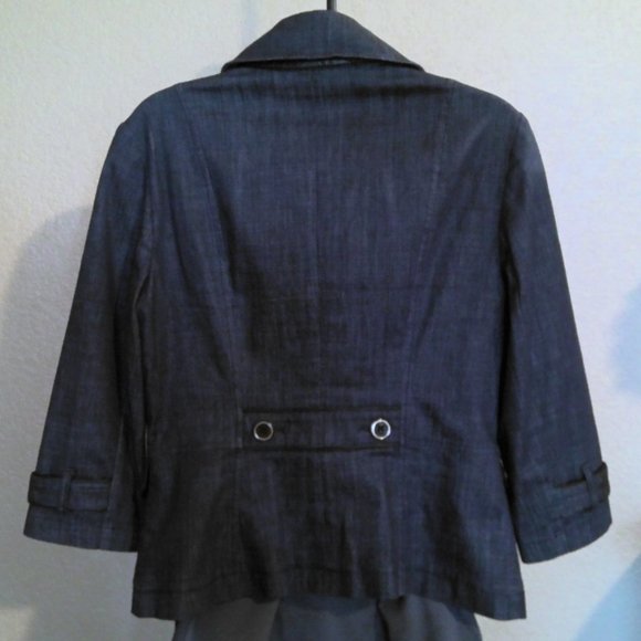 White House Black Market Blue Jean Jacket 6 Double Breasted Pockets 3/4 Sleeve - Picture 9 of 12